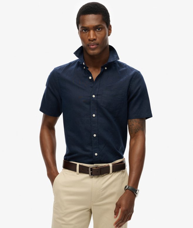 Superdry Herren Kurzarm-hemd aus Baumwolle und Leinen Navy - Größe: M von Superdry