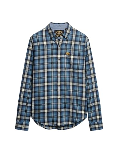 Superdry Herren L/S Cotton Lumberjack T-Shirt, Blau (Burghley Check Blue), L von Superdry