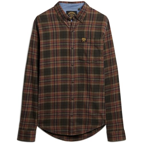 Superdry Herren L/S Cotton Lumberjack T-Shirt, Drayton Check Olive, M von Superdry