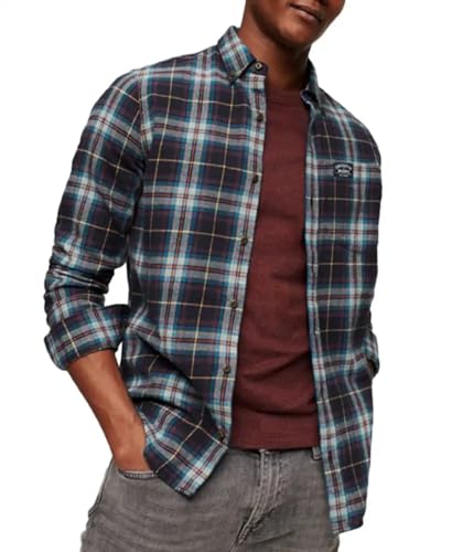 Superdry Herren L/S Cotton Lumberjack T-Shirt, Mehrfarbig (Drayton Check Navy 2), M von Superdry