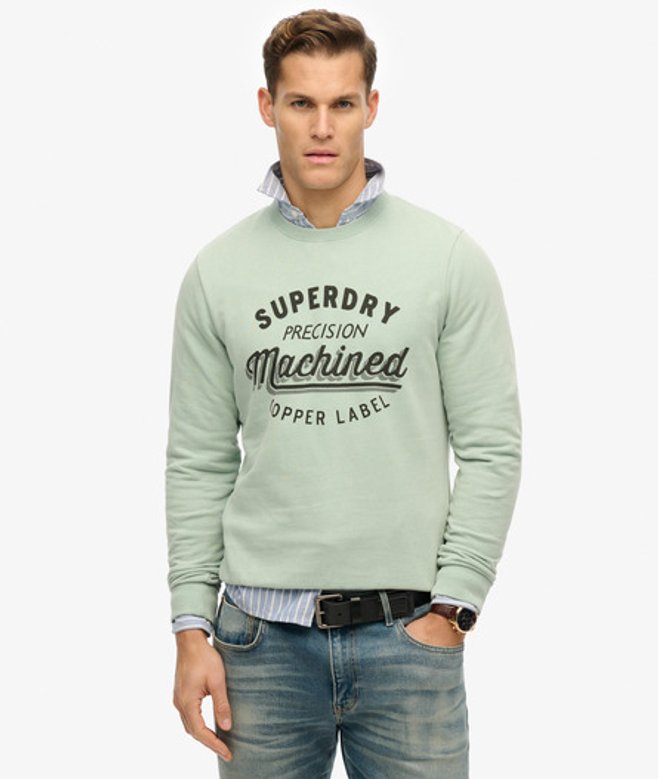 Superdry Herren Lässiges, Verwaschenes Vintage Sweatshirt mit Rundhalsausschnitt Grün - Größe: M von Superdry