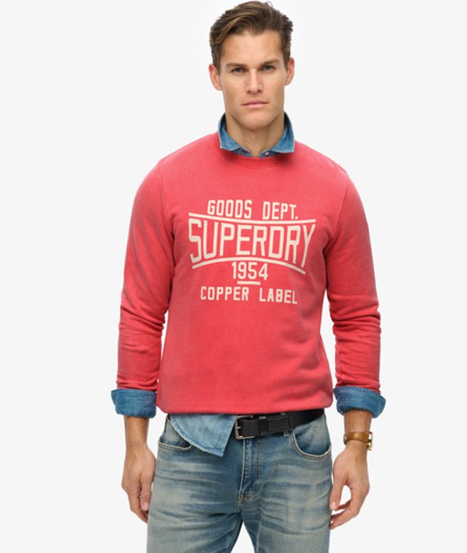 Superdry Men's Lässiges, Verwaschenes Vintage Sweatshirt mit Rundhalsausschnitt Rot - Größe: S von Superdry