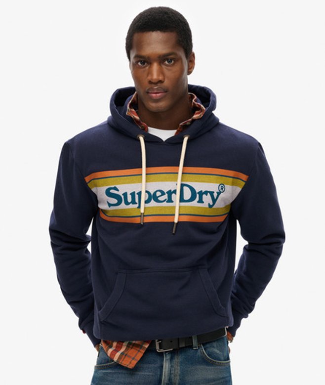 Superdry Herren Lässiges Hoodie mit Venue-logo und Streifendesign Marineblau - Größe: XL von Superdry