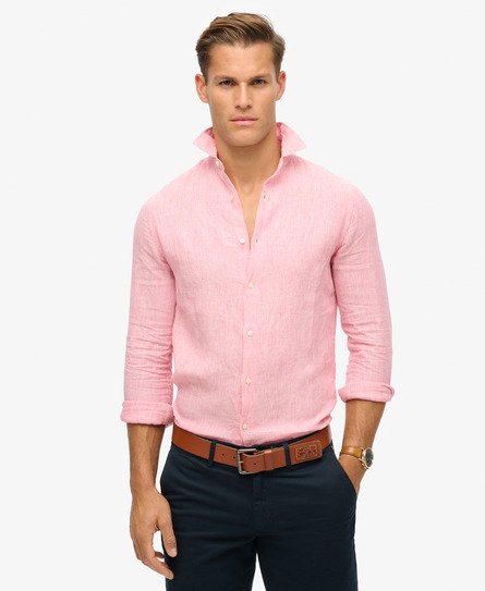 Superdry Herren Lässiges Leinen-Langarmhemd Pink - Größe: M von Superdry