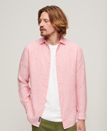 Superdry Herren Lässiges Leinen-Langarmhemd Pink - Größe: XL von Superdry