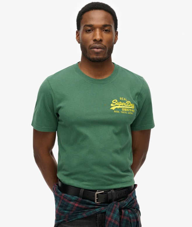 Superdry Herren Lässiges T-shirt mit Aufgesticktem Vintage Logo Grün - Größe: L von Superdry