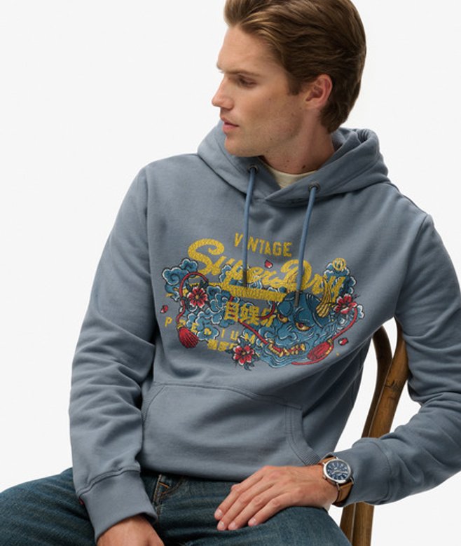 Superdry Herren Lässiges Tokyo Hoodie mit Vintage-logo Blue - Größe: XL von Superdry