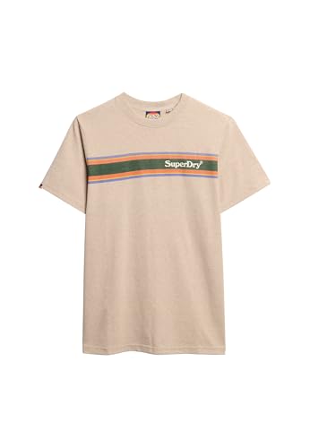 Superdry Herren Lässiges Venue T-Shirt mit Streifen und Logo Lavin Beige Meliert XXXL von Superdry