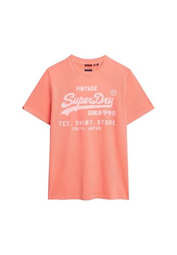 Superdry Herren Lässiges Vintage Logo T-Shirt in Neonfarben Hyper Feuer Korallrot L von Superdry