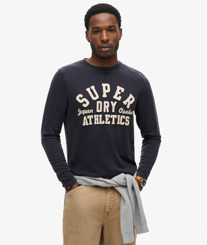 Superdry Herren Vintage Athletic Langarmshirt Marineblau - Größe: L von Superdry