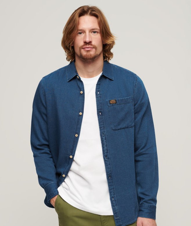 Superdry Herren Langärmeliges Jeanshemd aus Bio-baumwolle Blau - Größe: M von Superdry
