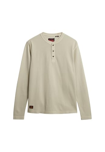 Superdry Herren Langärmeliges Oberteil mit Waffelmuster und halber Knopfleiste Hell Steinfarben Beige L von Superdry