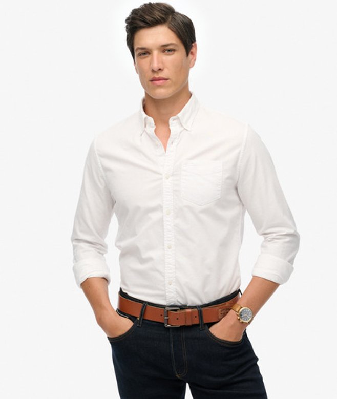 Superdry Herren Langärmeliges Oxfordhemd Weiß - Größe: XL von Superdry