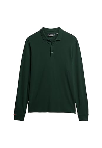 Superdry Herren Langärmeliges Poloshirt aus Baumwolle T-Shirt, Forest Green, M von Superdry