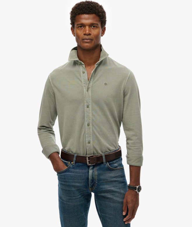 Superdry Herren Langärmeliges Vintage Destroy Pikeehemd Kaki - Größe: L von Superdry