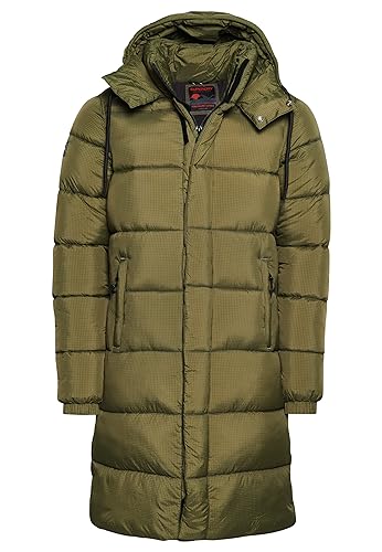 Superdry Herren RIPSTOP LONGLINE PUFFER JACKET A4 – gepolstert, Dark Moss Green Grid, von Superdry
