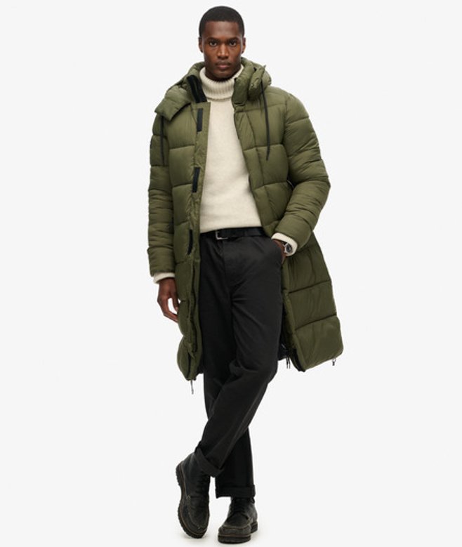 Superdry Herren Langer Ripstop Steppmantel Grün - Größe: XL von Superdry