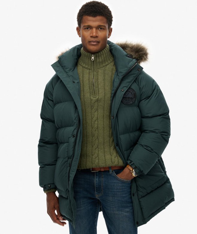 Superdry Herren Langer Everest Baffled Parka Green - Größe: S von Superdry