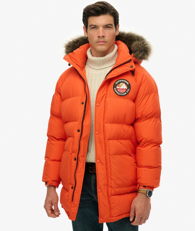 Superdry Herren Langer Everest Baffled Parka Orange - Größe: L von Superdry