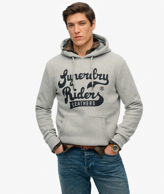 Superdry Herren Leathers Hoodie Grey - Größe: XL von Superdry