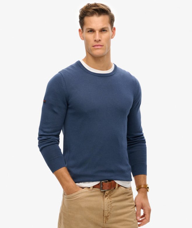 Superdry Herren Leichtes Essentials Strick-sweatshirt mit Rundhalsausschnitt Dark Blue - Größe: S von Superdry