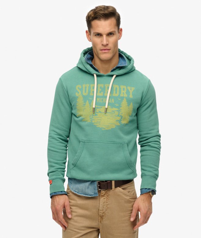 Superdry Men's Lo-fi Outdoor Locker Geschnittenes, Einfarbiges Hoodie Grün - Größe: L von Superdry