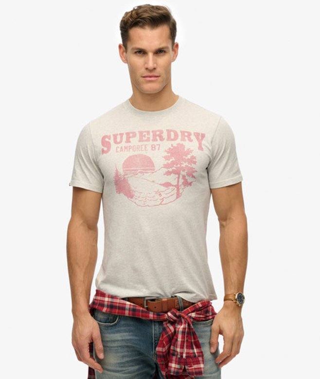 Superdry Herren Locker Geschnittenes Einfarbiges Lo-fi Outdoor T-shirt Hellgrau - Größe: M von Superdry