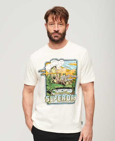 Superdry Men's Locker Geschnittenes T-Shirt mit Neon-Reisegrafik Weiß - Größe: Xxl von Superdry