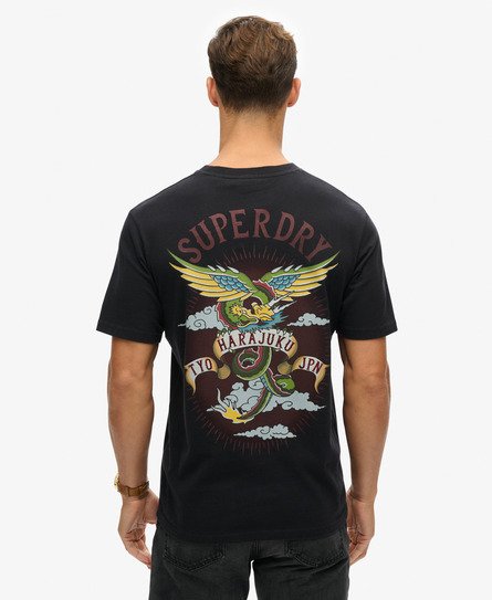 Superdry Herren Locker Geschnittenes T-Shirt mit Tattoo-Grafik Schwarz - Größe: L von Superdry