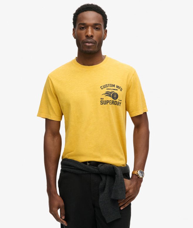 Superdry Herren Locker Geschnittenes T-shirt mit Biker-grafik Gelb - Größe: L von Superdry
