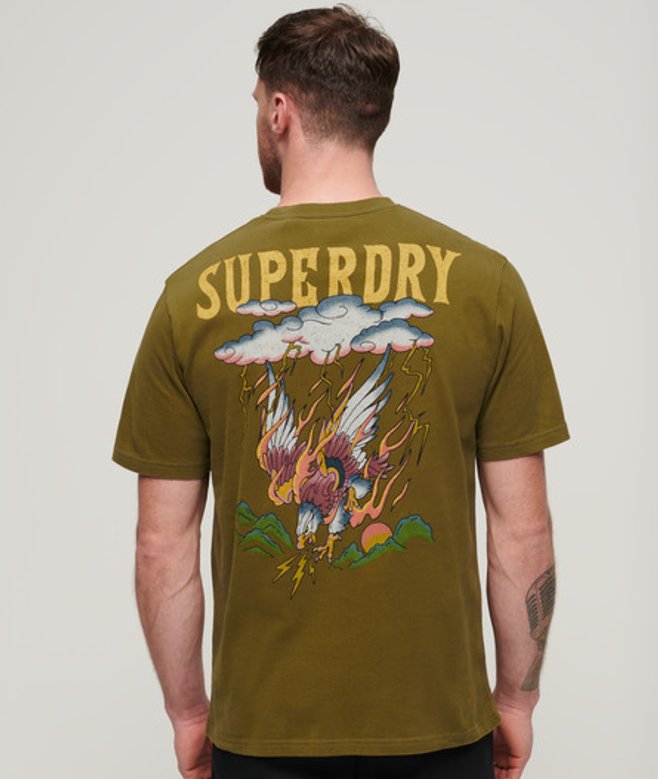Superdry Herren Locker Geschnittenes T-shirt mit Tattoo-grafik Grün - Größe: L von Superdry