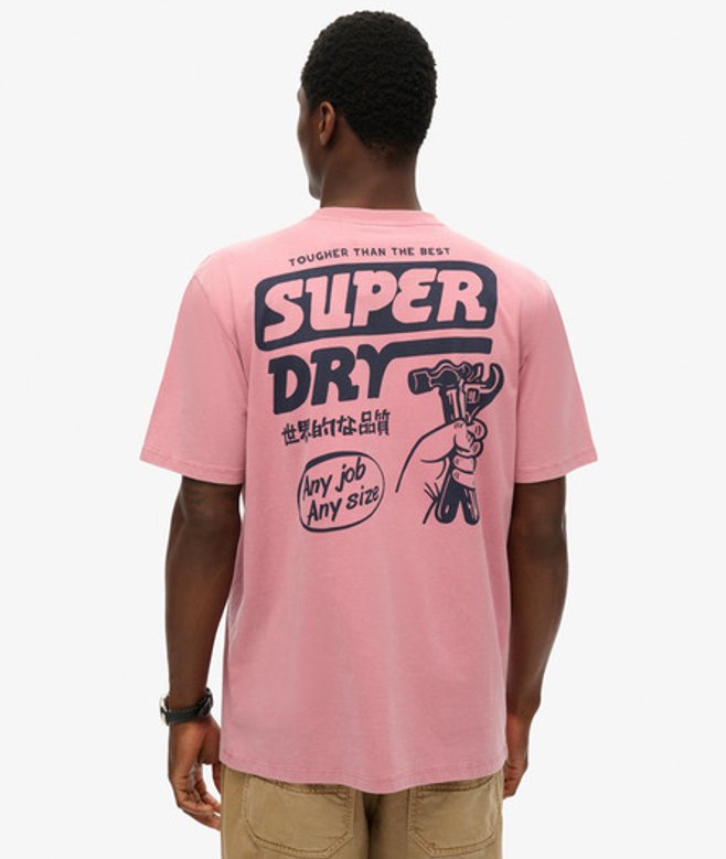 Superdry Herren Locker Geschnittenes Trade Tools T-shirt Pink - Größe: S von Superdry