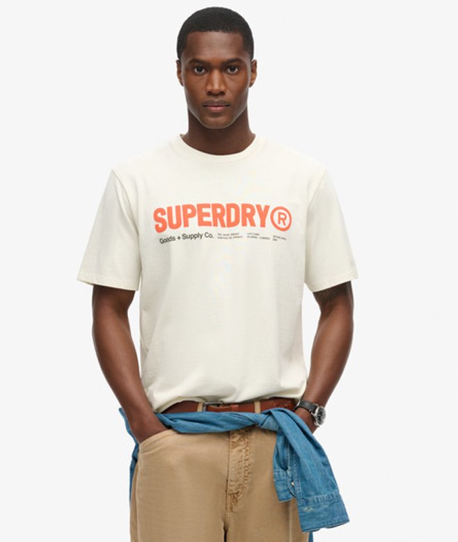 Superdry Herren Locker Geschnittenes Utility Sport T-shirt mit Logo Creme - Größe: M Superdry Herren Locker Geschnittenes Utility Sport T-shirt mit Logo Creme - Größe: M von Superdry