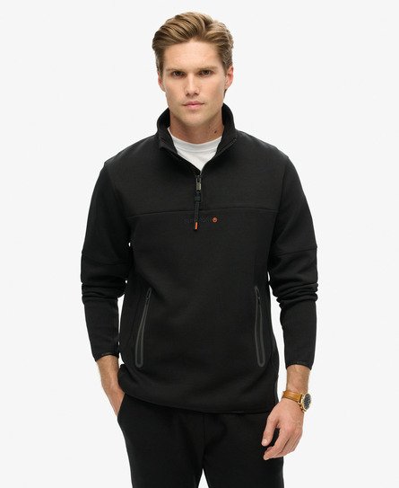 Superdry Herren Lockeres Funktionsshirt mit Halblangem Reißverschluss Schwarz - Größe: M von Superdry