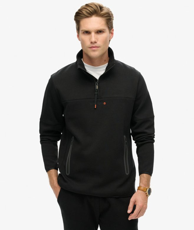 Superdry Herren Lockeres Funktionsshirt mit Halblangem Reißverschluss Schwarz - Größe: M von Superdry