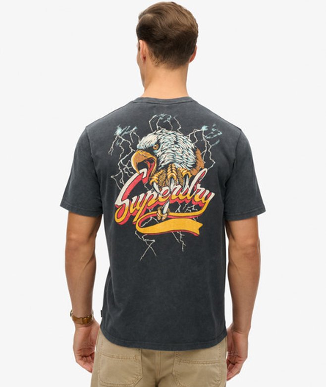 Superdry Herren Lockeres T-shirt mit Biker Rock Grafikprint Schwarz - Größe: Xxl von Superdry