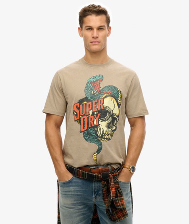 Superdry Herren Lockeres T-shirt mit Biker-rock-grafik Brown - Größe: M von Superdry