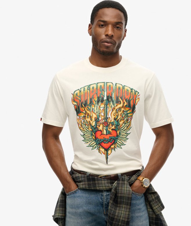 Superdry Herren Lockeres T-shirt mit Biker-rock-grafik White - Größe: L von Superdry