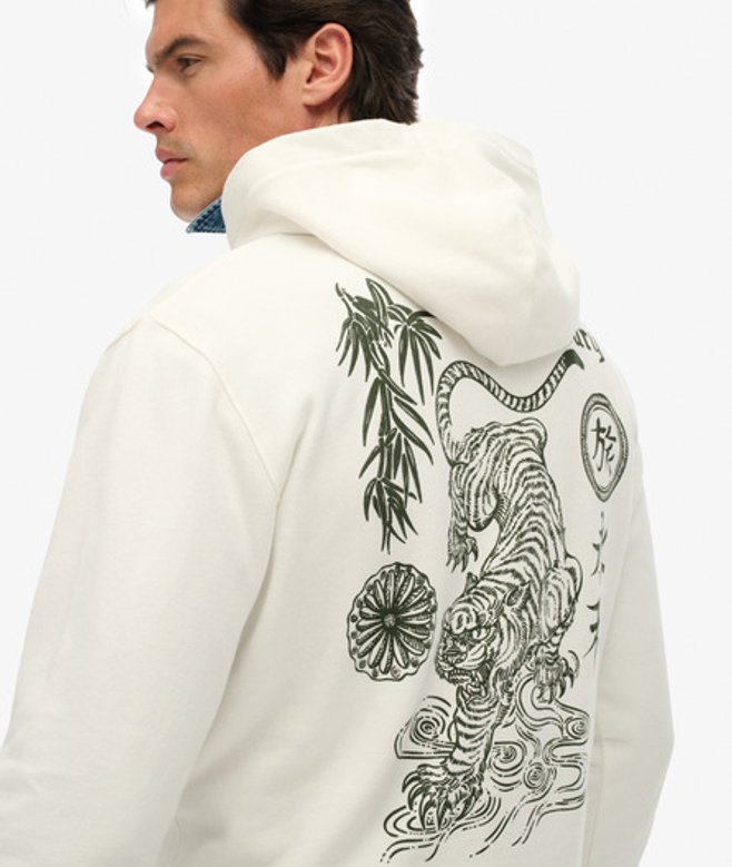 Superdry Herren Tokyo Narrative Hoodie in Lockerer Passform White - Größe: L von Superdry