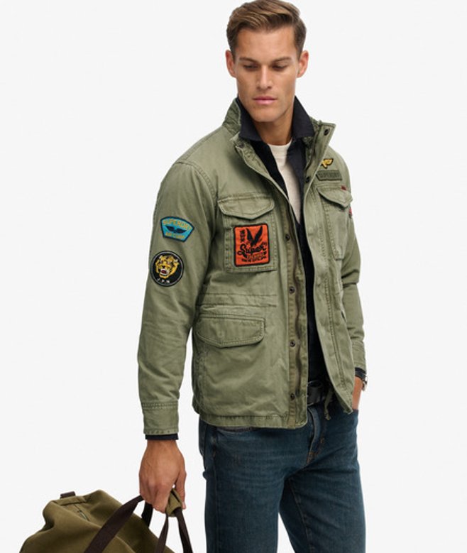 Superdry Herren M65 Jacke mit Patches Green - Größe: M von Superdry