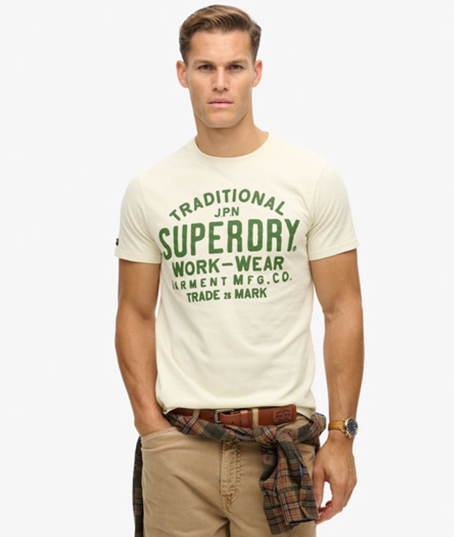 Superdry Herren Machined Goods Workwear T-shirt Creme - Größe: XL von Superdry