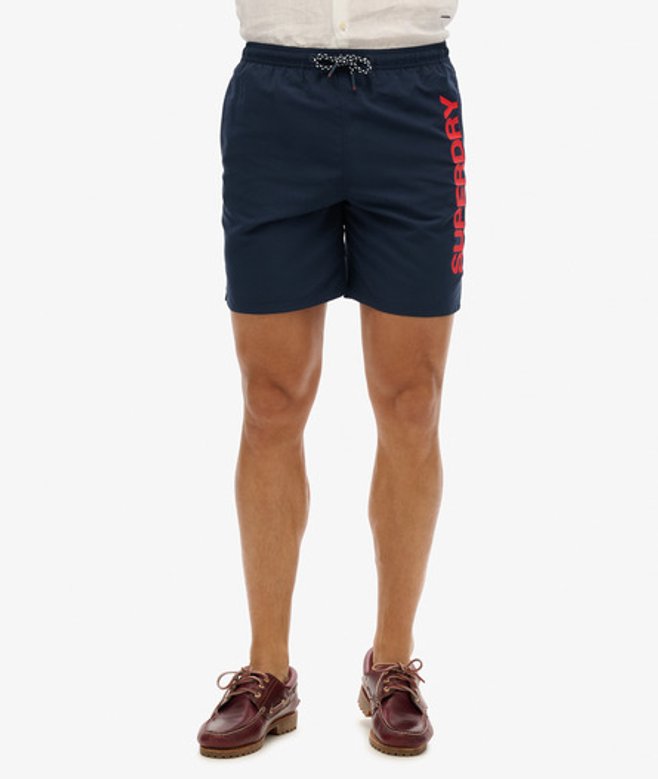 Superdry Herren Marineblau 17" Badeshorts aus Recyceltem Material mit Sportgrafik, Größe: XXL von Superdry