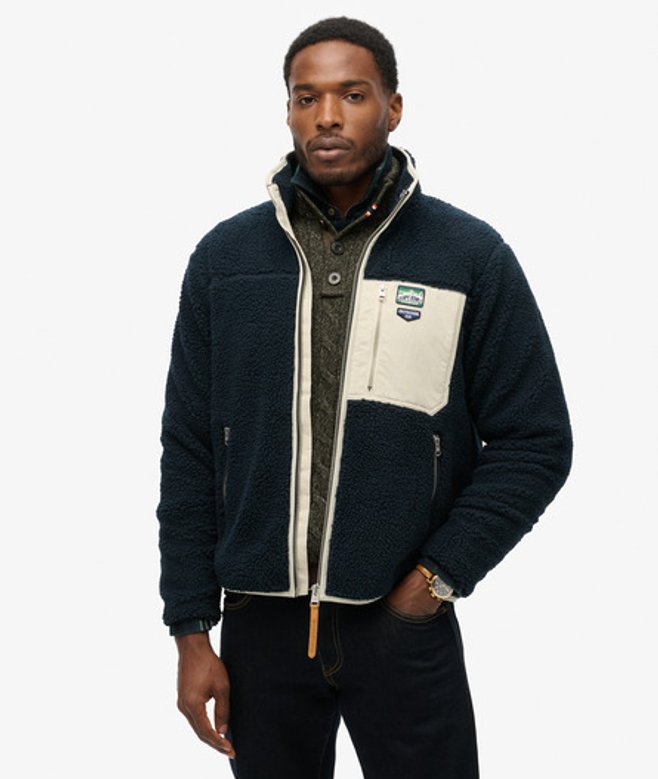 Superdry Herren Vintage Retro Fleecejacke mit Durchgehendem Reißverschluss, Marineblau - Größe: XXL von Superdry