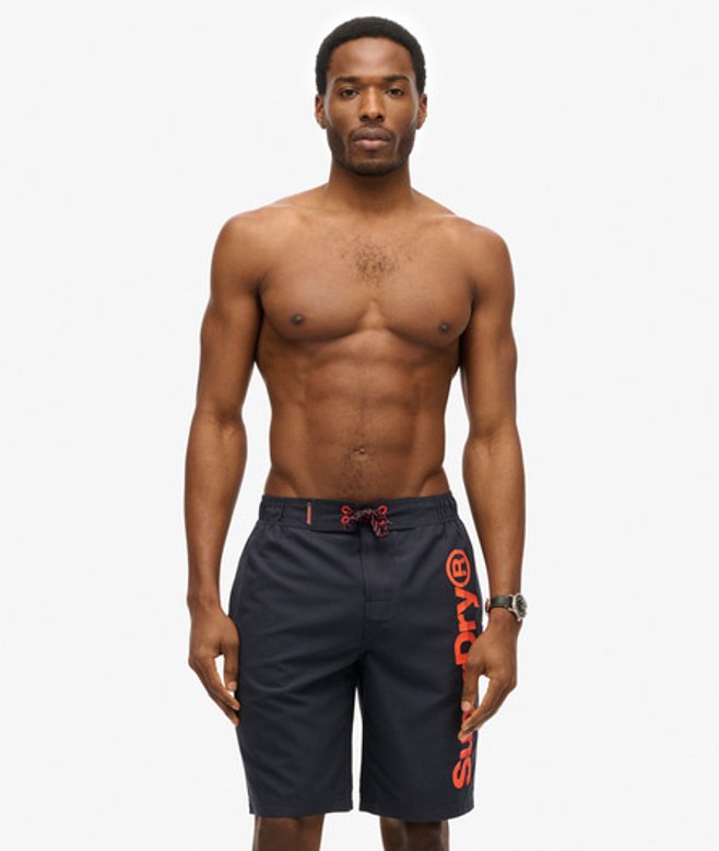 Superdry Herren Marineblau und Orange Klassische Boardshorts Mit Logo-druck, Größe: M - Größe: M von Superdry