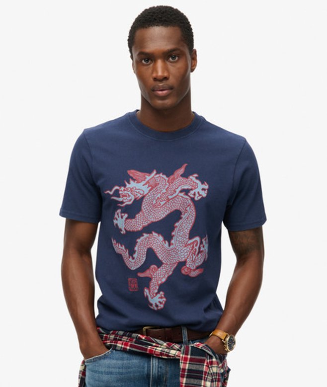 Superdry Herren Marineblau und Rot X Komodo Etd T-shirt Mit Grafikdruck, Größe: S - Größe: S von Superdry