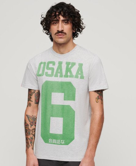 Superdry Herren Hellgrau und Grün Meliertes Osaka 6 Standard T-Shirt Bedruckt, Größe: XXL von Superdry