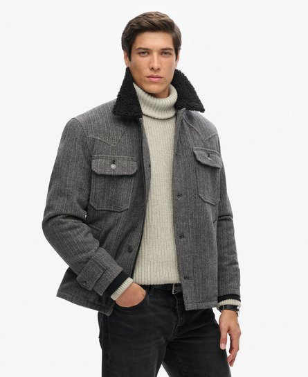 Superdry Herren Merchant Chore Jacke aus Wolle Dunkelgrau - Größe: L von Superdry