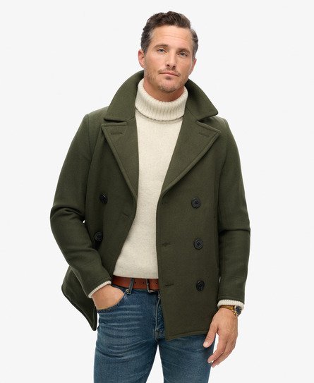 Superdry Men's The Merchant Store - Peacoat aus Wolle Grün - Größe: M von Superdry