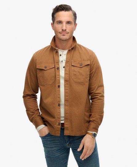 Superdry Herren The Merchant Store Hemdjacke mit Fischgrätmuster Braun - Größe: Xxl von Superdry