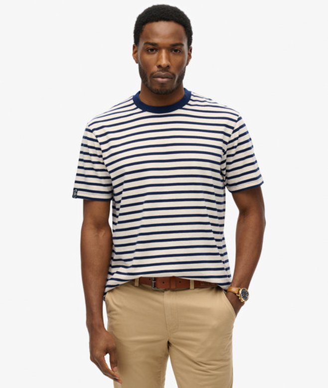 Superdry Men's Merchant T-shirt mit Streifen Weiß - Größe: L von Superdry